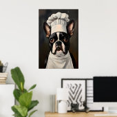 Boston Terrier in kooksmuts poster, huisdierkunst Poster (Thuiskantoor)
