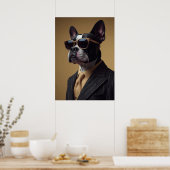 Boston Terrier in Pinstripe Suit and Sunglasses Poster (Keuken)
