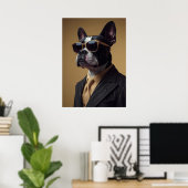 Boston Terrier in Pinstripe Suit and Sunglasses Poster (Thuiskantoor)
