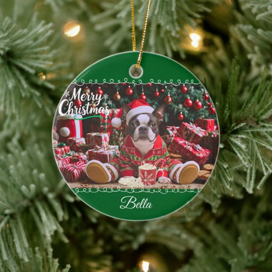 Boston Terrier in pyjama Keramisch Ornament (Boom)