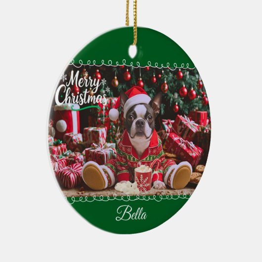 Boston Terrier in pyjama Keramisch Ornament (Rechts)