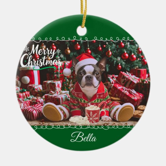 Boston Terrier in pyjama Keramisch Ornament (Voorkant)
