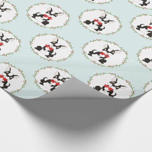 Boston Terrier in Red Bow Stropdas Kerst Cadeaupapier (Hoek)