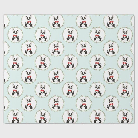 Boston Terrier in Red Bow Stropdas Kerst Cadeaupapier (Vlak)