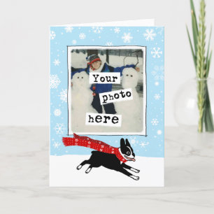 Boston Terrier in Snow Your Photo Kerstmis Feestdagen Kaart