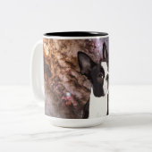 Boston Terrier in Space Tweekleurige Koffiemok (Voorkant links)
