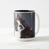 Boston Terrier in Space Tweekleurige Koffiemok (Voorkant rechts)