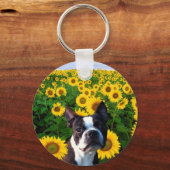 Boston Terrier in Sunflower sleutelhanger (Voorkant)