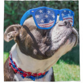 Boston Terrier in Sunnies Patriotic Shower Curtain Douchegordijn (Voorkant)