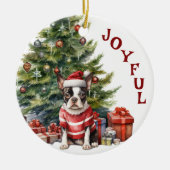 Boston Terrier in Sweater en Pet Kerst Keramisch Ornament (Voorkant)