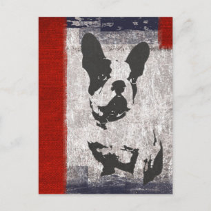 Boston Terrier in zwart-wit met rode grens Briefkaart