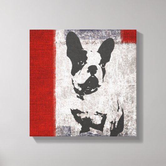 Boston Terrier in zwart-wit met rode grens Canvas Afdruk (Voorkant)