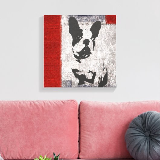 Boston Terrier in zwart-wit met rode grens Canvas Afdruk (Insitu (Woonkamer))