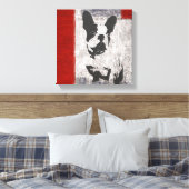 Boston Terrier in zwart-wit met rode grens Canvas Afdruk (Insitu (Slaapkamer))