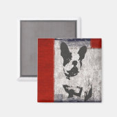 Boston Terrier in zwart-wit met rode grens Magneet (Voorkant / Achterkant)