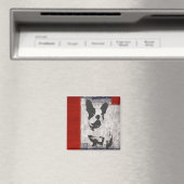 Boston Terrier in zwart-wit met rode grens Magneet (Insitu (Vaatwasser))