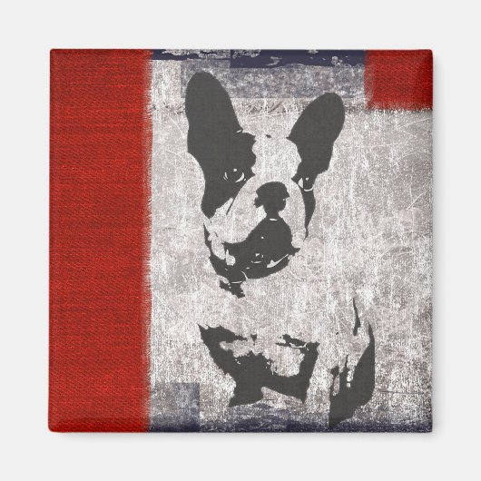 Boston Terrier in zwart-wit met rode grens Magneet (Voorkant)