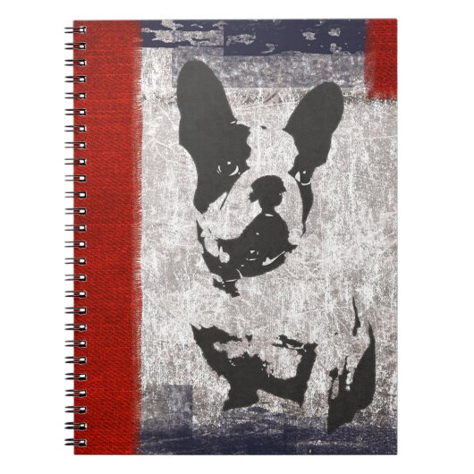 Boston Terrier in zwart-wit met rode grens Notitieboek (Voorkant)