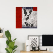 Boston Terrier in zwart-wit met rode grens Poster (Thuiskantoor)