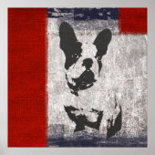 Boston Terrier in zwart-wit met rode grens Poster (Voorkant)