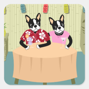 Boston Terrier Jongen & Meisje Vierkante Sticker