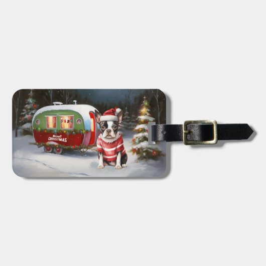 Boston Terrier Karavaan Kerst Avontuur Bagagelabel (Voorkant horizontaal)