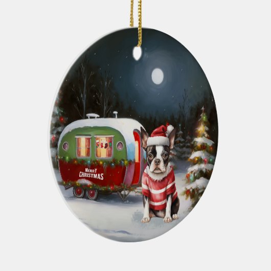Boston Terrier Karavaan Kerst Avontuur Keramisch Ornament (Rechts)