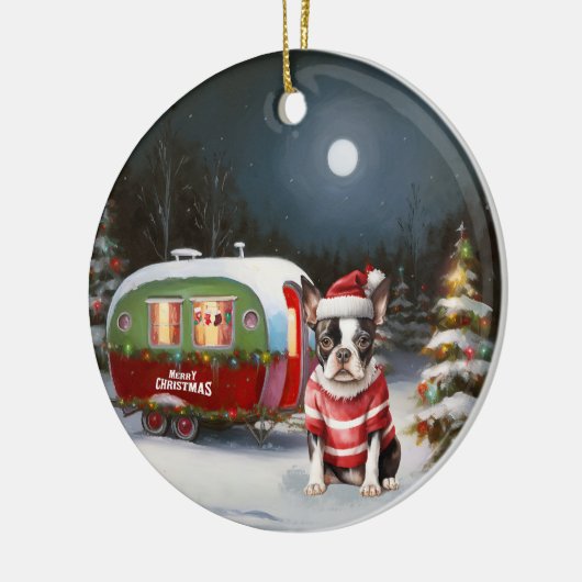 Boston Terrier Karavaan Kerst Avontuur Keramisch Ornament (Links)