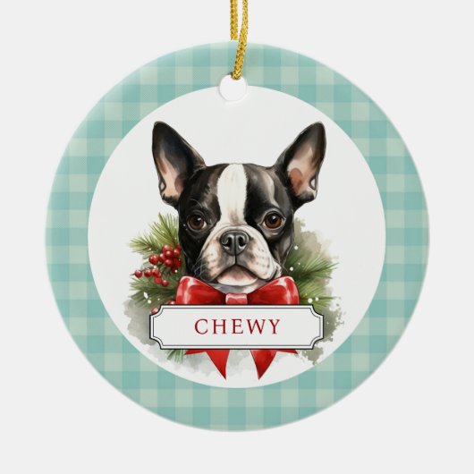 Boston Terrier keramische cirkel Ornament (Voorkant)