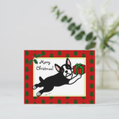 Boston Terrier Kerst 2 Cartoon Feestdagenkaart (Staand voorkant)