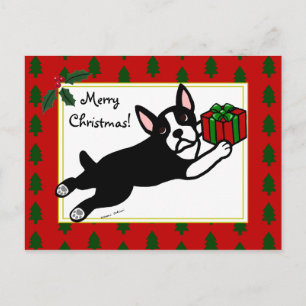 Boston Terrier Kerst 2 Cartoon Feestdagenkaart