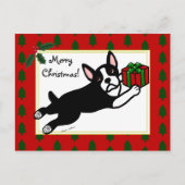 Boston Terrier Kerst 2 Cartoon Feestdagenkaart (Voorkant)