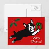 Boston Terrier Kerst 2 Cartoon Feestdagenkaart (Voorkant / Achterkant)