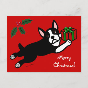 Boston Terrier Kerst 2 Cartoon Feestdagenkaart
