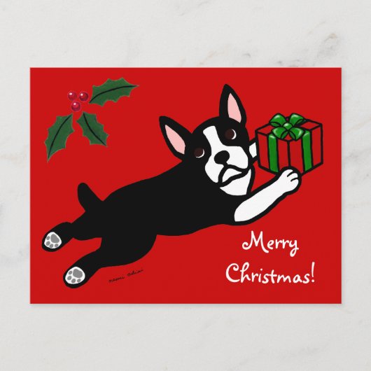 Boston Terrier Kerst 2 Cartoon Feestdagenkaart (Voorkant)