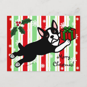 Boston Terrier Kerst 2 Cartoon Sneeuwvlokken Feestdagenkaart