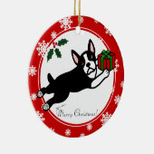 Boston Terrier Kerst 2 Cartoon Sneeuwvlokken Keramisch Ornament (Rechts)