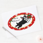 Boston Terrier Kerst 2 Cartoon Sneeuwvlokken Ovale Sticker (Envelop)