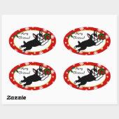 Boston Terrier Kerst 2 Cartoon Sneeuwvlokken Ovale Sticker (Vel)