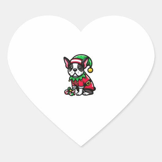 Boston Terrier Kerst Elf Grappige Hond Xmas Hart Sticker (Voorkant)