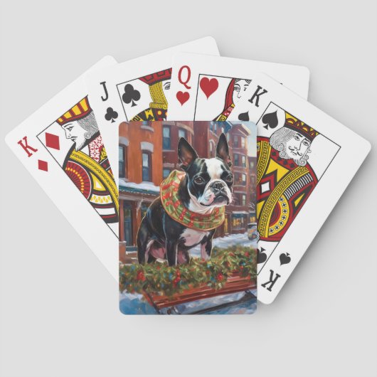 Boston Terrier Kerst Feestelijke Periode Pokerkaarten (Achterkant)