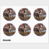 Boston Terrier Kerst Feestelijke Periode Ronde Sticker (Vel)