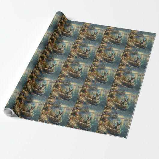 Boston Terrier Kerst Feestelijke Reis Cadeaupapier (Uitgerold)
