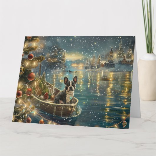 Boston Terrier Kerst Feestelijke Reis Kaart (Voorkant)