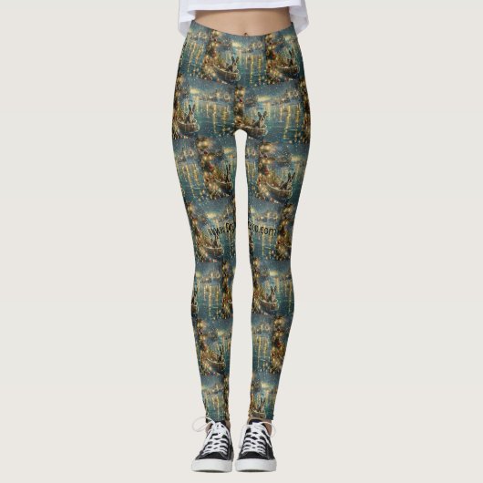 Boston Terrier Kerst Feestelijke Reis Leggings (Voorkant)