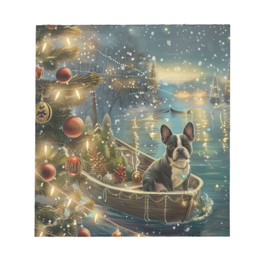 Boston Terrier Kerst Feestelijke Reis Notitieblok (Voorkant)