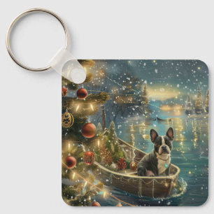Boston Terrier Kerst Feestelijke Reis Sleutelhanger