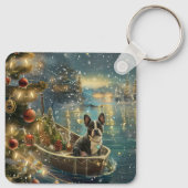 Boston Terrier Kerst Feestelijke Reis Sleutelhanger (Achterkant)