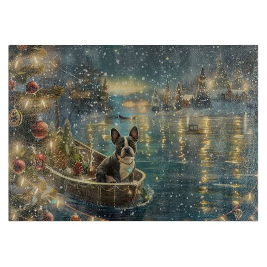 Boston Terrier Kerst Feestelijke Reis Snijplank (Voorkant)
