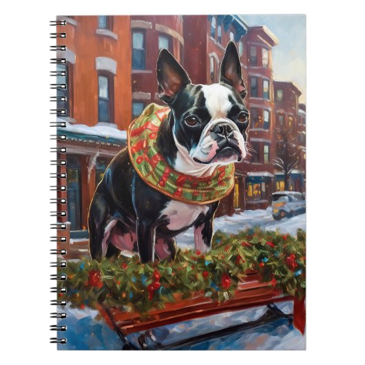 Boston Terrier Kerst Feestseizoen Notitieboek (Voorkant)